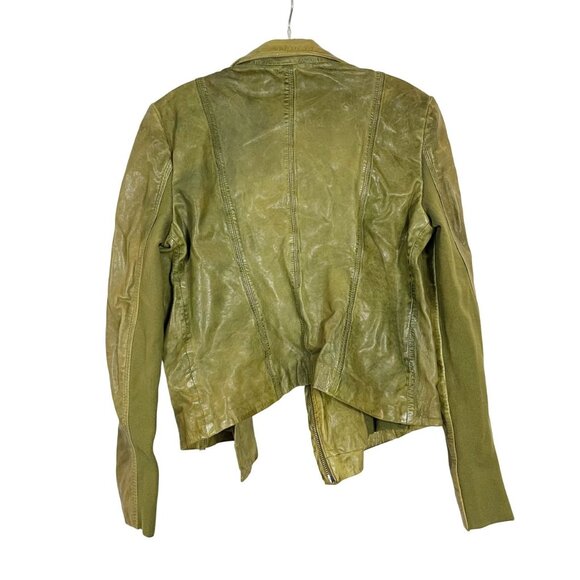 Lamarque Talia Green Distressed Leather Moto Jacket Grunge Boho - Size XS - Picture 3 of 8